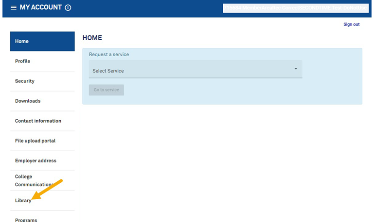 Screenshot of Members' area webpage highlighting link to library site.